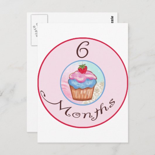 6 maanden Cupcake Milestone Briefkaart (Voorkant / Achterkant)