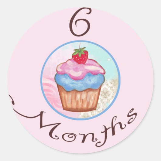 6 Maanden Cupcake Milestone Ronde Sticker (Voorkant)