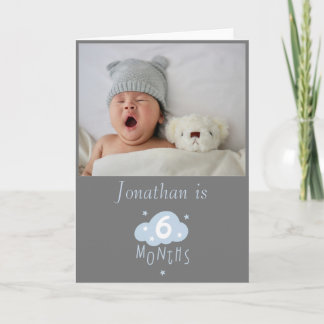 6 maanden oude grijze baby foto met wolk & sterren kaart