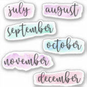 6 Maanden van het Jaar -Juli tot Dec- Waterverf Sticker (Voorkant)