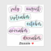 6 Maanden van het Jaar -Juli tot Dec- Waterverf Sticker (Vel)