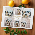 6 Minimalistisch voor fotocollage - Goud en wit Theedoek<br><div class="desc">Gebruik je favoriete foto of afbeeldingen om een leuk hoopje te maken om met vrienden te delen. Een collage van 6 foto's in een leuk raster met verschillende afmetingen. Een eenvoudig ontwerp met momentopnamen en een tekstblok. De foto's van het bebouwen in vierkanten alvorens te uploaden. Om foto's of veranderingskleuren...</div>