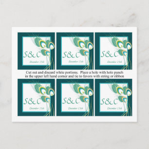6 Moderne Blauwgroen Peacock Wedding Favor Labels Briefkaart