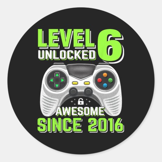 6 Ontgrendeld Geweldige 2016 Video Game 6th Birthd Ronde Sticker (Voorkant)