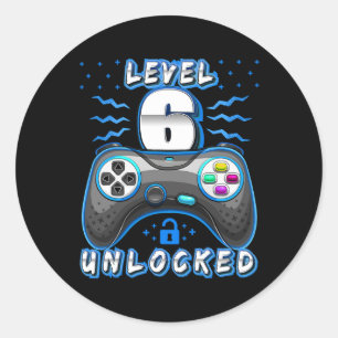 6 Ontgrendeld Videospel 6e Verjaardag Gamer Jongen Ronde Sticker