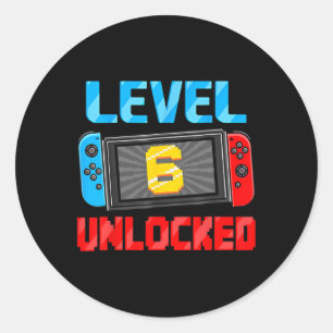 6 Ontgrendelde Gamer 6e Verjaardag Gift Video Game Ronde Sticker