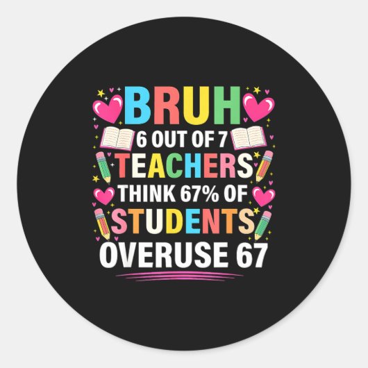 6 Out Of 7 Teachers Think 67% Of Students Overuse Ronde Sticker (Voorkant)