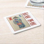 6 papieren onderzetters - Bloem/seizoen tegel met  (Schuin)