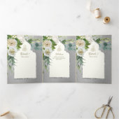 6 pg NIKAH WALIMAH White Greenery Silver Wedding Drieluik Uitnodiging (Binnen)