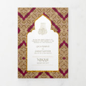 6 pg NIKAH WALIMAH White Red Gold  Drieluik Uitnodiging (Cover)