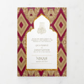 6 pg NIKAH WALIMAH White Red Gold Tri Fold I Drieluik Uitnodiging (Cover)