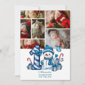 6 Photo Blue Snowman First Christmas Feestdagenkaart (Voorkant)