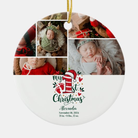 6 Photo Candy Cane Baby 1st Christmas Keramisch Ornament (Voorkant)