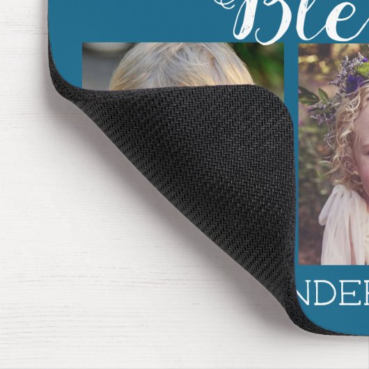 6 Photo Collage Blessings Script Blue Muismat (Hoek)