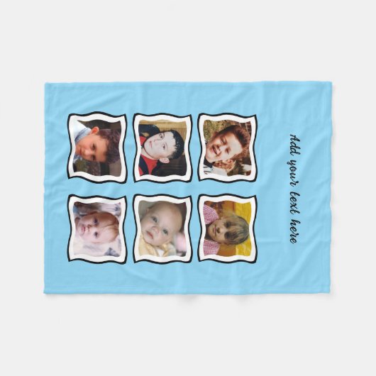 6 photo collage blue fleece deken (Voorkant (Horizontaal))