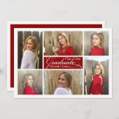6-Photo Collage Dark Red Custom Afstuderen Kaart (Voorkant / Achterkant)