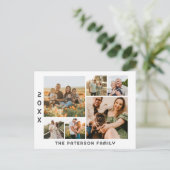 6 Photo Collage Familienaam Modern Minimalist Feestdagenkaart (Staand voorkant)