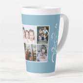6 Photo Collage Foliage Blue Christmas Family Latte Mok (Rechterhoek)