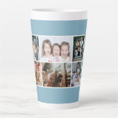 6 Photo Collage Foliage Blue Christmas Family Latte Mok (Voorkant)