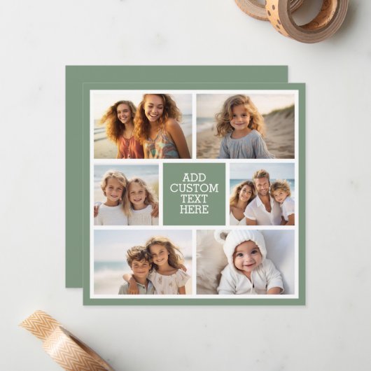 6 Photo Collage Horizontal and Square Photos green Notitiekaartje (Voorkant / Achterkant in situ)