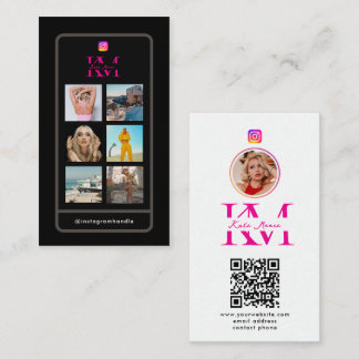 6 Photo Collage Influencer Feed Pink Monogram Visitekaartje