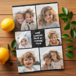 6 Photo Collage Minimalist - wit en zwart Theedoek<br><div class="desc">Gebruik je favoriete foto of afbeeldingen om een leuk hoopje te maken om met vrienden te delen. Een eenvoudig ontwerp met slechts momentopnamen en een tekstblok. Gewas uw foto's in vierkanten en voeg hen aan het net toe. De rug is een stevige kleur die kan worden veranderd.</div>