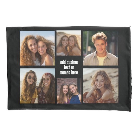 6 Photo Collage Minimalist - Zwart-wit raster Kussensloop (Voorkant)