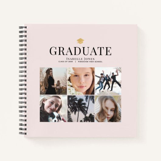 6 Photo Collage Minimalistisch Roze Afstuderen Notitieboek (Voorkant)