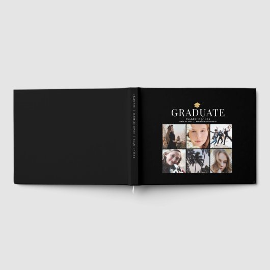 6 Photo Collage Minimalistisch Zwart Afstuderen Gastenboek (Volledig)
