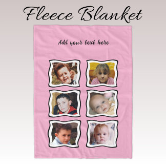 6 photo collage pink fleece deken