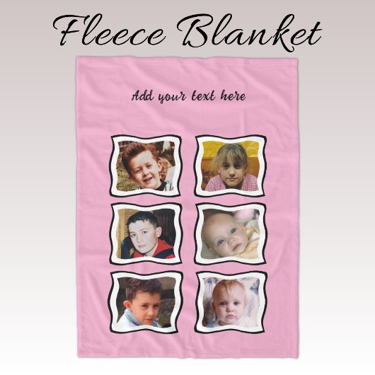 6 photo collage pink fleece deken