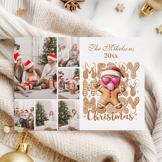 6 Photo Cute Gingerbread  Christmas  Feestdagenkaart