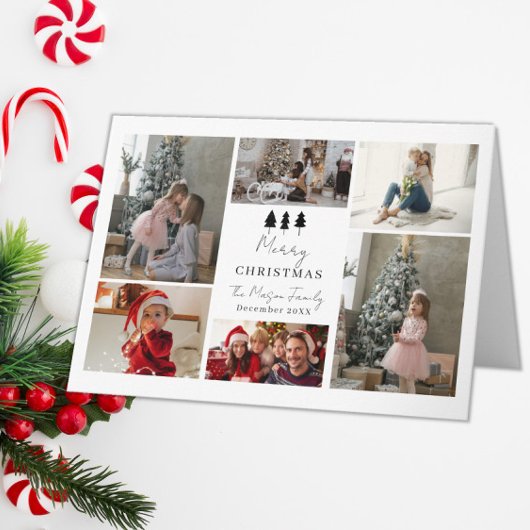 6 Photo Family Christmas Card Trees Design Bedankkaart
