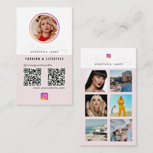 6 Photo Feed Grid Social Media 2 QR-codes Visitekaartje (Voorkant / Achterkant)