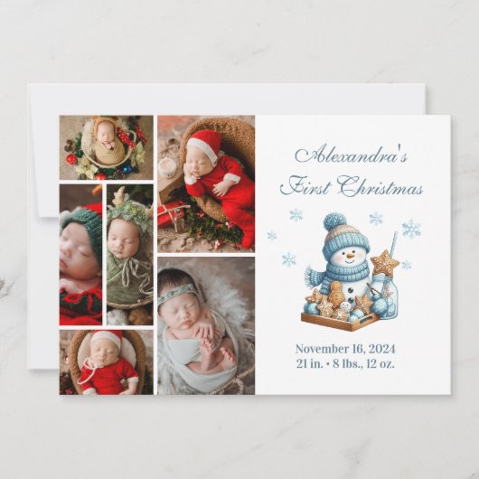 6 Photo First Christmas Birth Announcement Feestdagenkaart (Voorkant)