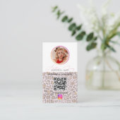 6 Photo Grid Social Media QR Code Leopard Print Visitekaartje (Staand voorkant)