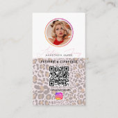 6 Photo Grid Social Media QR Code Leopard Print Visitekaartje (Voorkant)