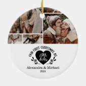 6 Photo Heart First Christmas as Mr & Mrs Keramisch Ornament (Achterkant)