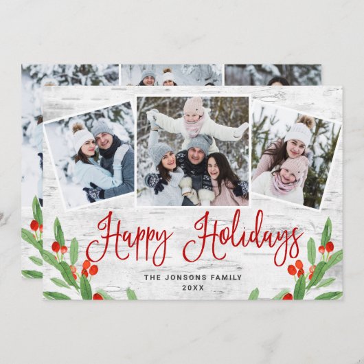 6 PHOTO Kerstmis Rustic Birch Bark Greeting Feestdagenkaart (Voorkant / Achterkant)