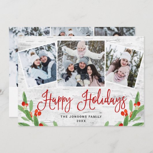 6 PHOTO Kerstmis Rustic Birch Bark Greeting Feestdagenkaart (Voorkant / Achterkant)