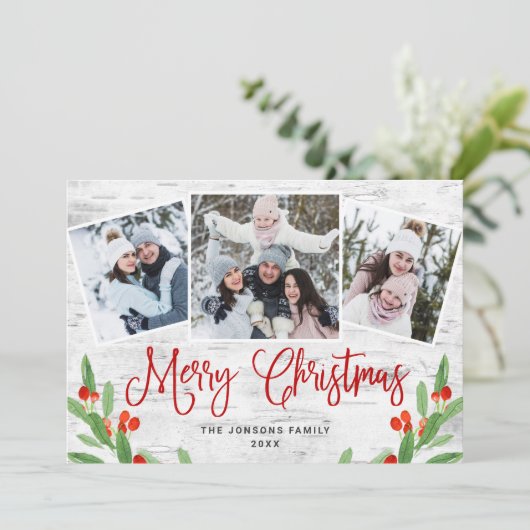 6 PHOTO Kerstmis Rustic Birch Bark Greeting Feestdagenkaart (Staand voorkant)