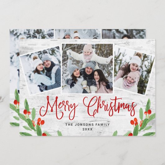 6 PHOTO Kerstmis Rustic Birch Bark Greeting Feestdagenkaart (Voorkant / Achterkant)