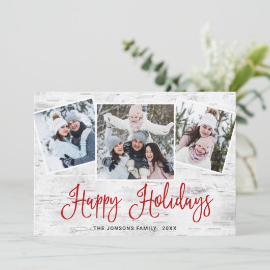 6 PHOTO Kerstmis Rustic Birch Bark Greeting Feestdagenkaart (Staand voorkant)