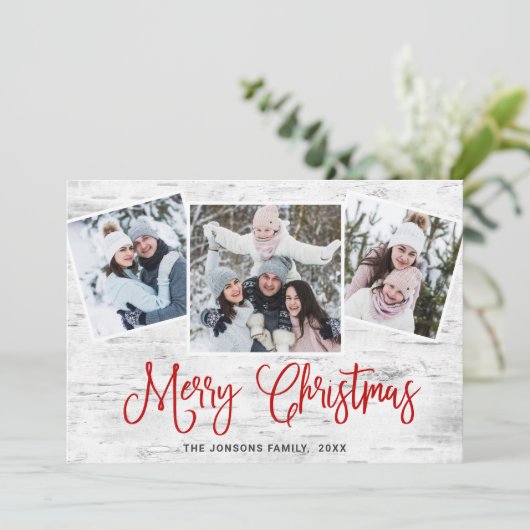 6 PHOTO Kerstmis Rustic Birch Bark Greeting Feestdagenkaart (Staand voorkant)