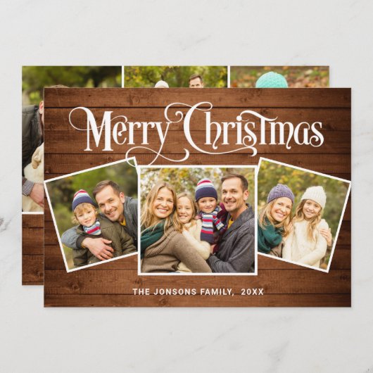 6 PHOTO Kerstmis Rustisch Bruin Hood Greet Feestdagenkaart (Voorkant / Achterkant)