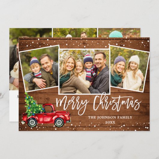 6 PHOTO Retro Kerstmis Rustige Tronkelwagen Feestdagenkaart (Voorkant / Achterkant)