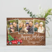 6 PHOTO Retro Kerstmis Rustige Tronkelwagen Feestdagenkaart (Staand voorkant)