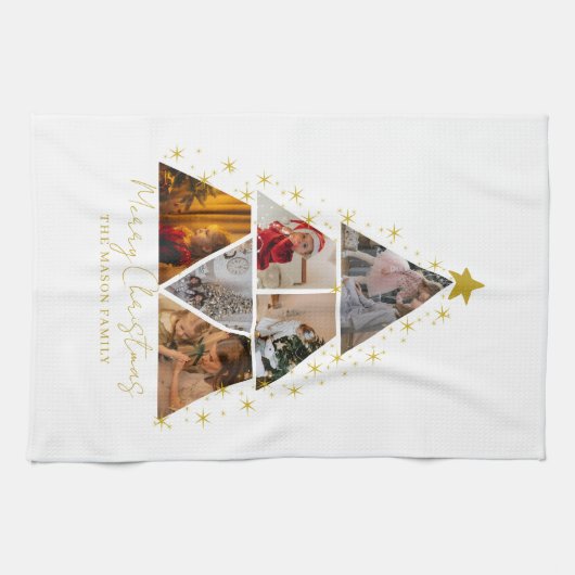 6 Photo Tree Shape Christmas Card Theedoek (Horizontaal)