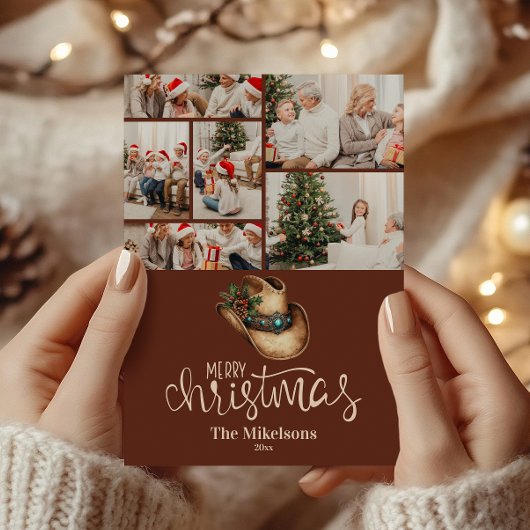 6 Photo  Western Cowboy Hat Christmas Feestdagenkaart