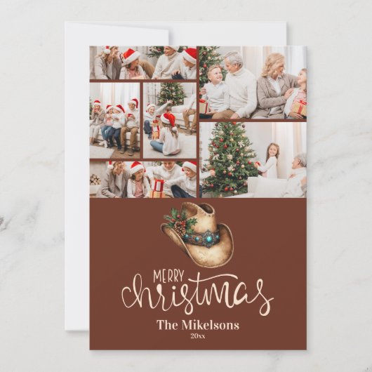 6 Photo  Western Cowboy Hat Christmas Feestdagenkaart (Voorkant)